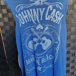 Johnny Cash Blue Graphic Long Sleeve Tee